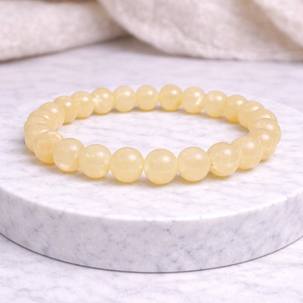 Honey Calcite Gemstone Bracelet 8mm Beads Stretch Crystal Jewelry